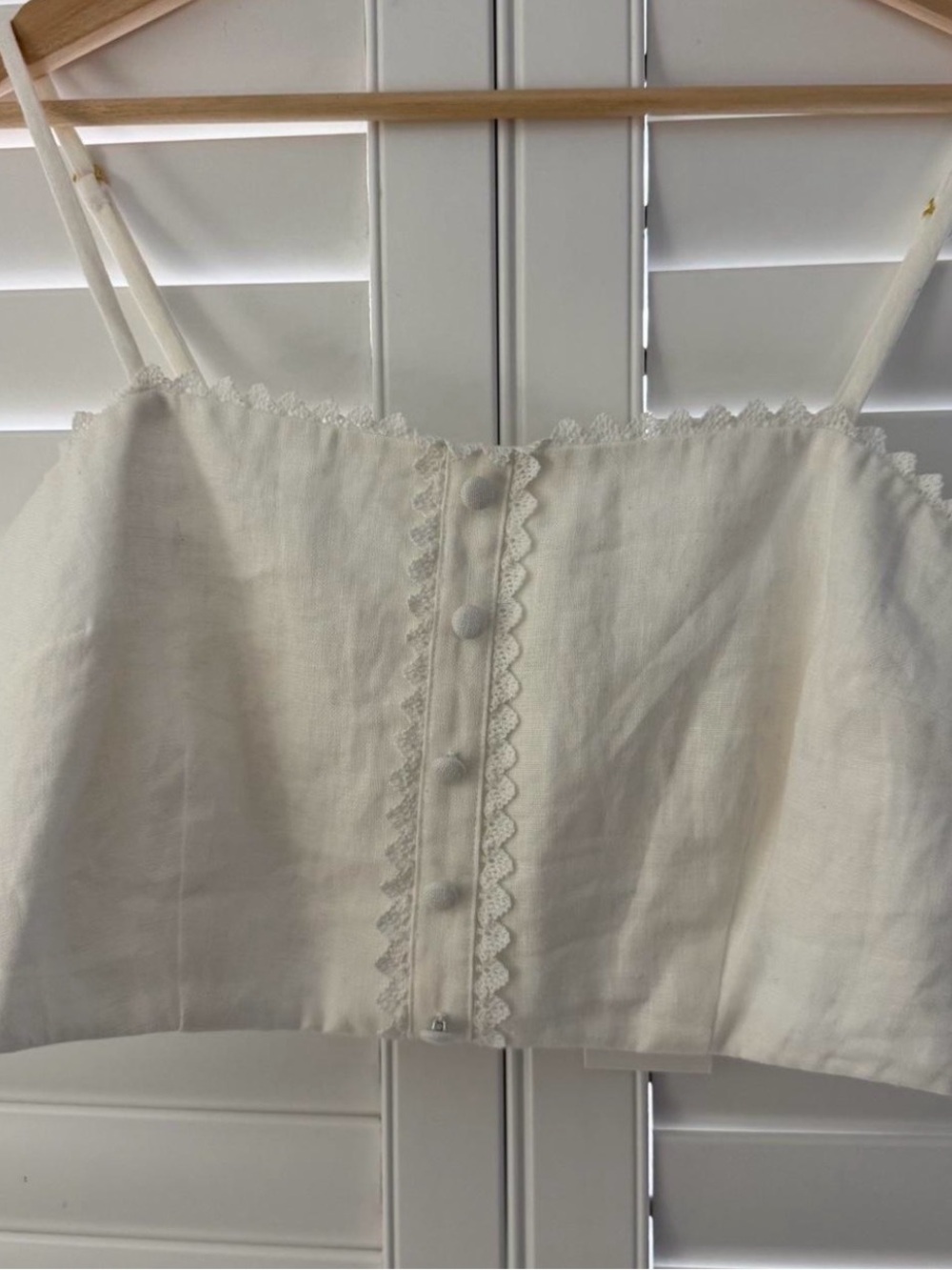 LoveShackFancy Cream Lace-Trim Button Front Cami